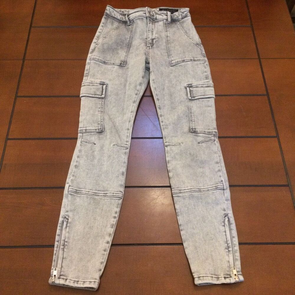 AllSaints Duran cargo jeans raw zipper hem gray 25